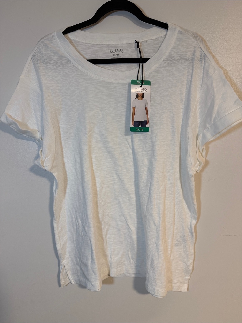 Buffalo David Bitton White Women's Slub Scoop Neck Short Sleeve Tee